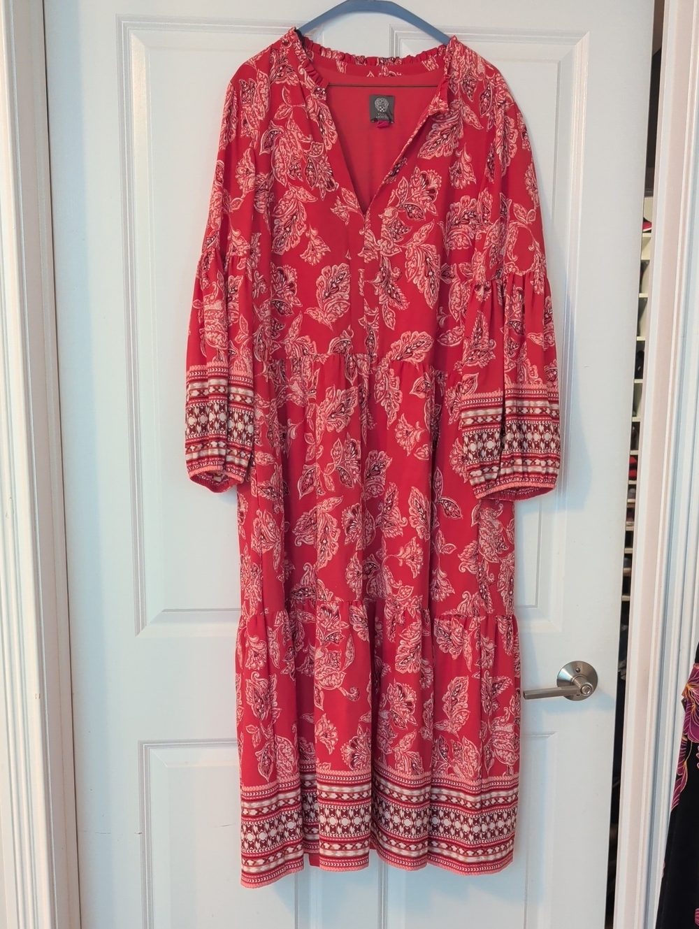 Vince Camuto Pink Paisley Tiered Boho Midi Dress